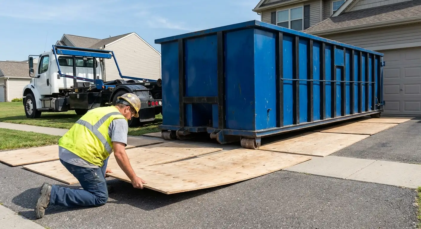 Driveway protection and delivery preparation for dumpster rental in Burbank, CA