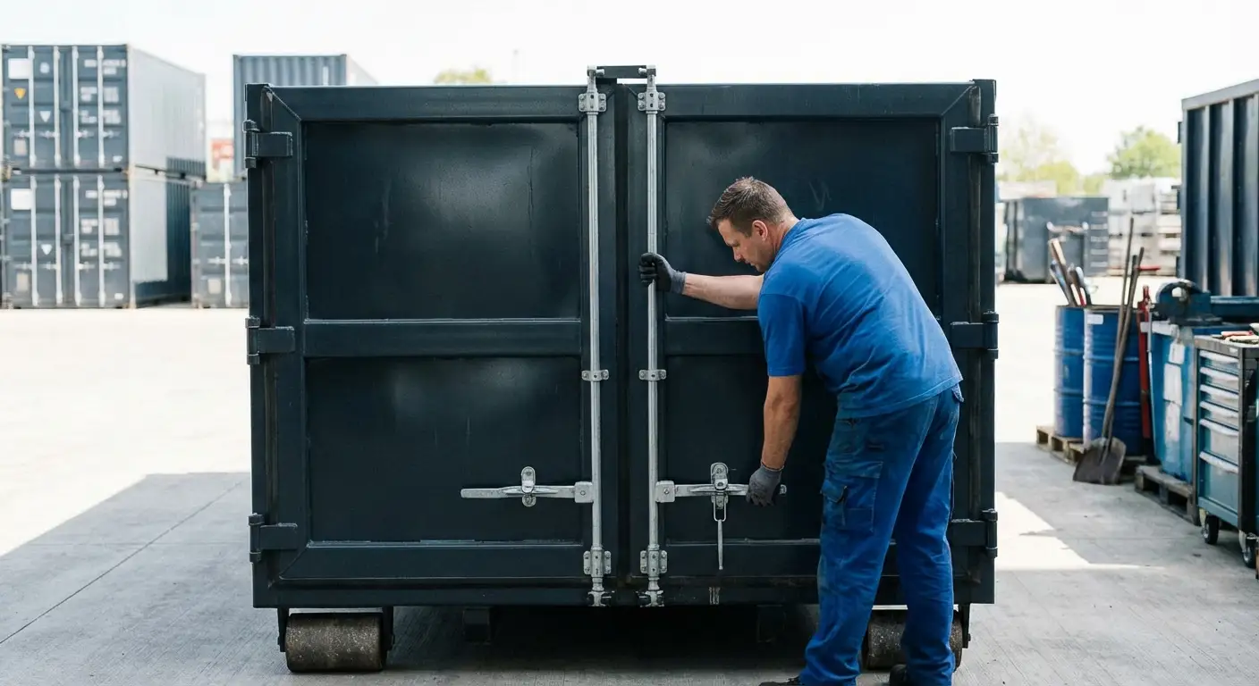 Dumpster walk-in loading door open showing easy access in Burbank, CA