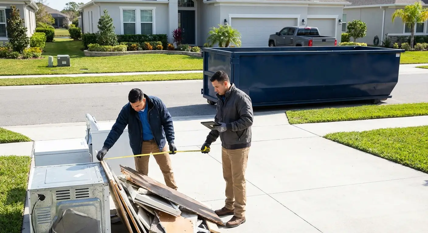 Concrete dumpster rental delivery truck in Burbank, CA