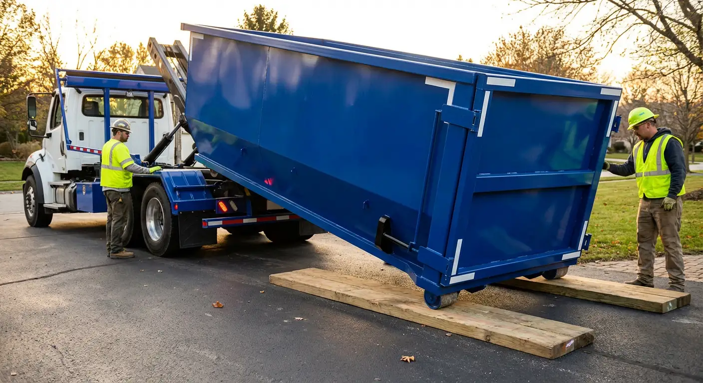 Dumpster delivery on driveway in Burbank, CA